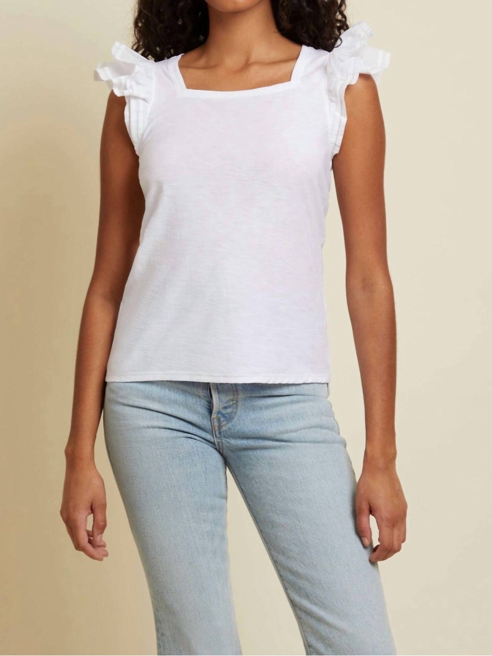 Nation LTD Cameo White Square Neck Double Ruffle Tank Top NWT - Picture 1 of 7